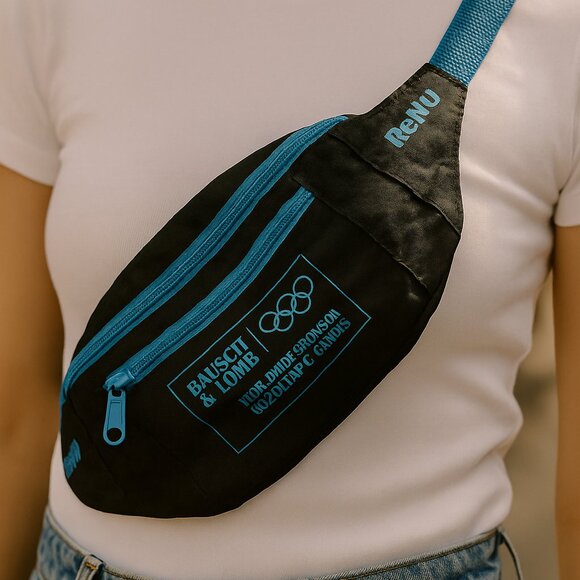 Vintage 1992 Olympic Games Bausch & Lomb Fanny Pack – Black & Blue Waist Bag - Picture 1 of 7